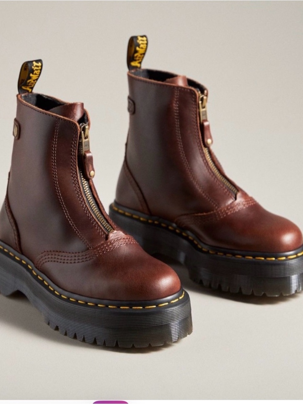 Dr. Martens Brown Leather Front-Zip Platform Ankle Boots